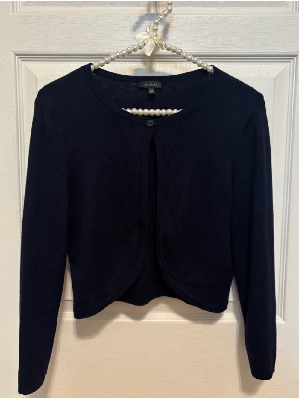Talbots Navy Button-Front Cropped Cardigan